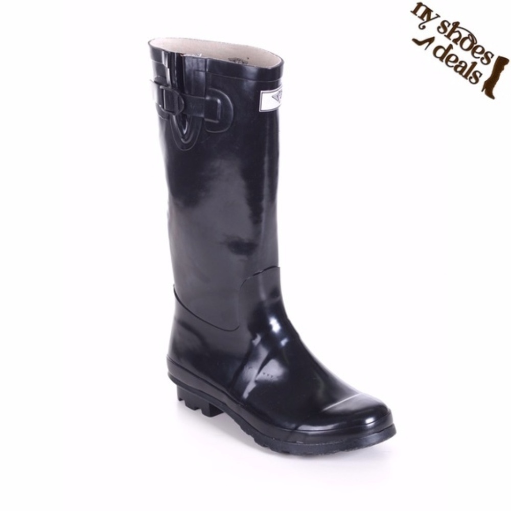 Women Rubber Rain Boots, Black 14" Tall Garden Rainboots, NEW